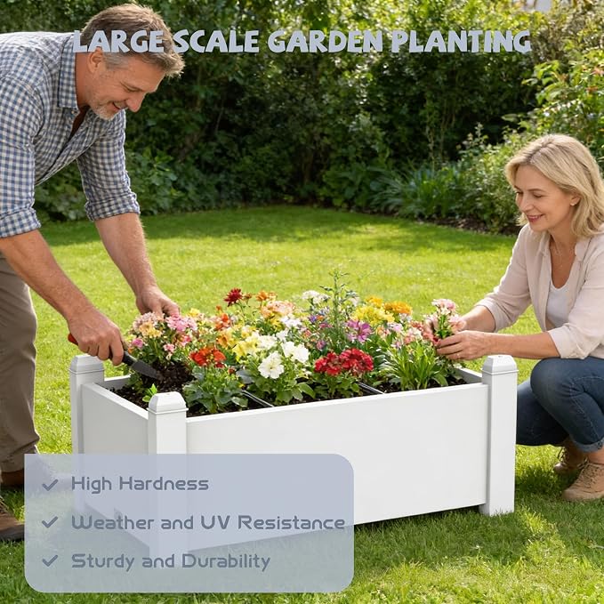 Vixzen Outdoor Resin Raised Planter Box, Rot-Resistant Non-Cracking, Divisible with Drainage Plug for Vegetables, Herbs,Flowers, Fit for Patio,Yard,Balcony (Gray, 30.04 * 17.72 * 12.6)