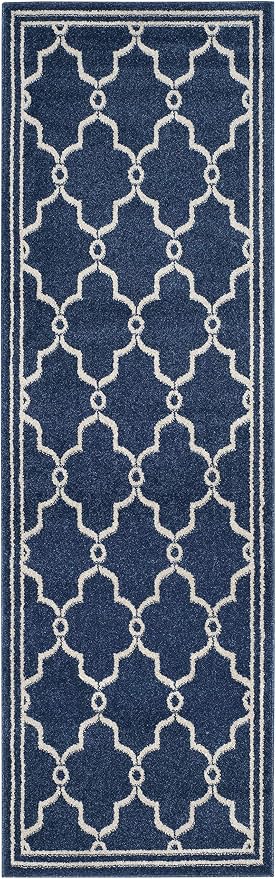 SAFAVIEH Amherst Collection Runner Rug - 2'3" x 11', Navy & Beige, Trellis Design, Non-Shedding & Easy Care, Ideal for High Traffic Areas in Living Room, Bedroom (AMT414P)