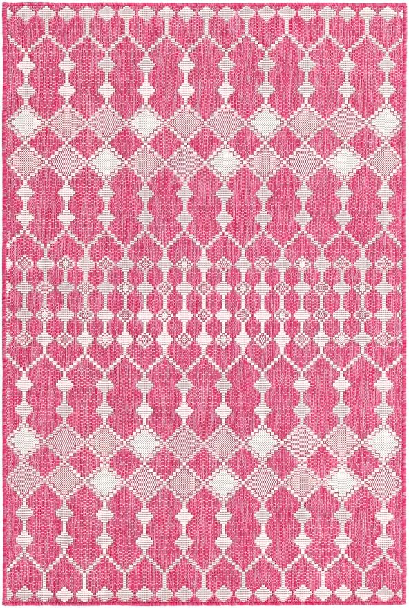 Unique Loom Outdoor Trellis Collection Area Rug - Traliccio (4' 1" x 6' 1" Rectangle, Magenta/ Ivory)