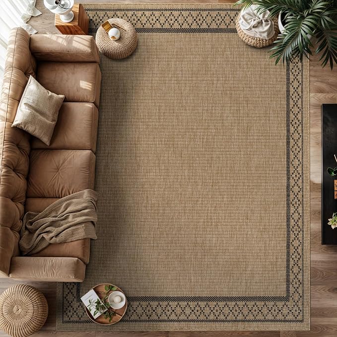 Luul Home Easy Jute Rugs 8x10 Frame Natural Color Living Room Indoor Outdoor Area Rug for Patio and Kitchen Rug High Traffic Washable Easy to Clean Solid Boho Woven Design Carpet (8 x 10)