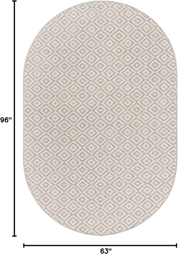 Unique Loom Outdoor Collection Area Rug - Costa Rica (5' 3' x 8' Oval, Light Gray/ Ivory)