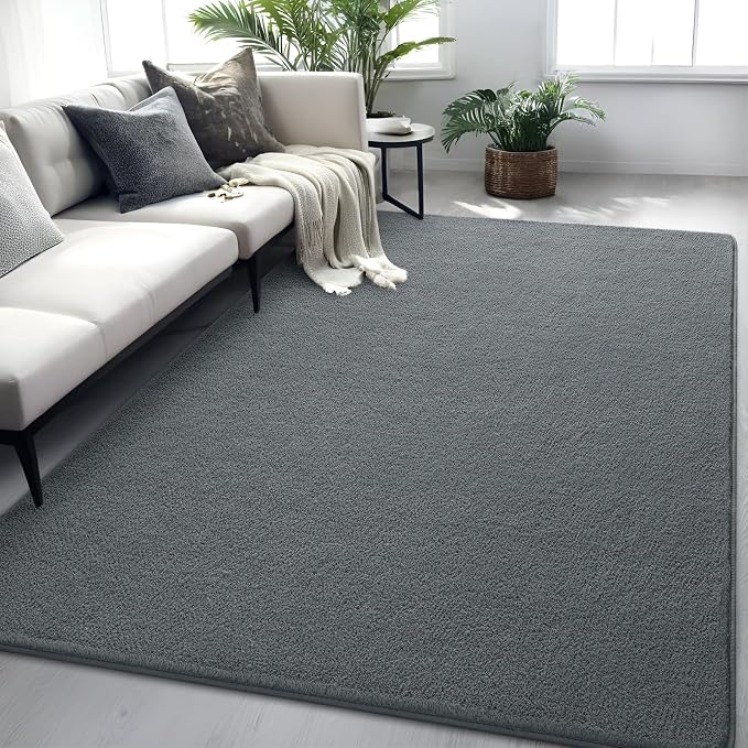 6x9 Dark Grey Area Rug Modern Aesthetic Minimalist | Washable Memory Foam, Low Pile Non Slip Indoor Carpet for Living Room Bedroom Office Classroom College Dorm Room Home Decor