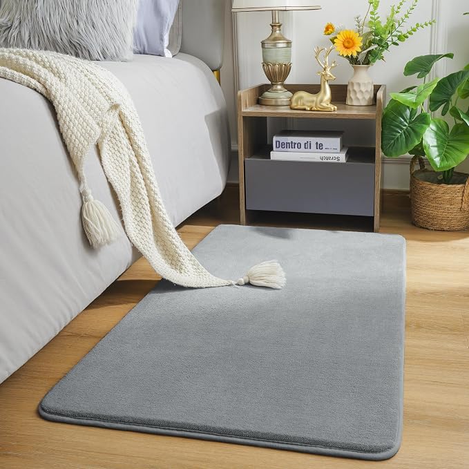 Amearea Modern Washable Runner Rugs, 2x4 Feet Grey Bedroom Runner Rug | Small Area Rugs for Bedroom Living Room, Non Slip Memory Foam Rug for Hallway Entryway Kids Boys Girls Room Laundry Room