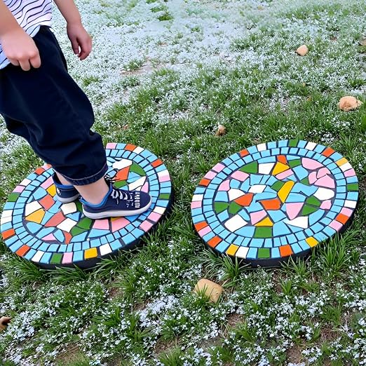Garden Decoration - Mosaic Stepping Stone - Patio Decoration Stone 12 Inch (1, Blue, Medium)