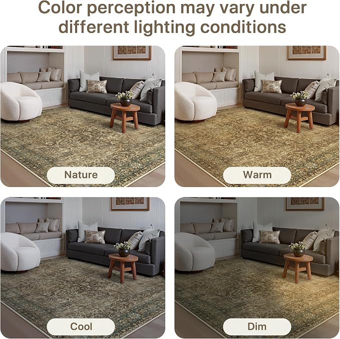 2x6 Washable Runner Rug Non Slip for Hallway, Green | Vintage Floral Print, Lightweight Low Pile Carpet for Kitchen, Bedroom, Bathroom and Laundry Room
