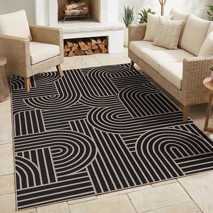 GarveeHome Rainbow Easy Jute Rug 4x6 Abstract Washable Non Slip Living Room Ultra-Thin Bedroom Rug, Non Skid Backing Non Shedding Accent Carpet for Dining Room Office