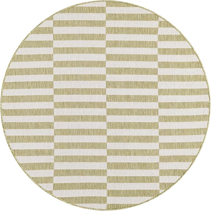 Unique Loom Outdoor Striped Collection Area Rug - Striped (5' 1" Round Green/Ivory)
