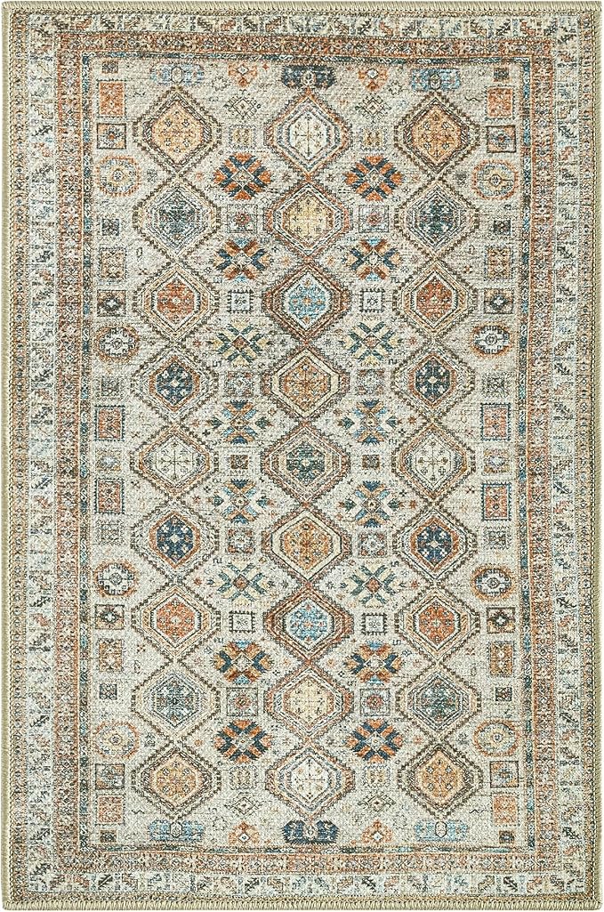 Keen Home Design Vintage Washable Entryway Rug, Non-Slip Low Pile, 2x3 | Machine Washable Cotton Chenille, 0.25In Low Pile, Rubber Non-Slip Back; Kitchen, Entryway, Bathroom, Bedside