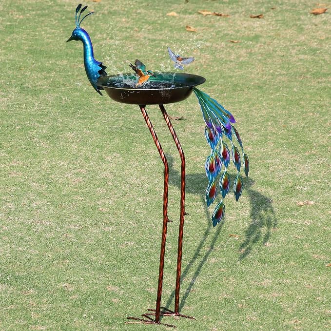 36" H Peacock Bird Baths for Outdoor, Metal Bird Feeder Seed Trayr,Outdoor Bird Bath,Garden Lawn Yard Decor