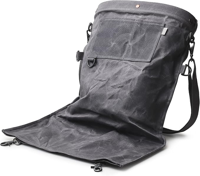 Barebones Harvesting and Gathering Bag - Foraging, Harvest and Fruit Picking Bag with Convertible Straps - Water-Resistant Waxed Canvas Gardening Tool(Slate Gray)