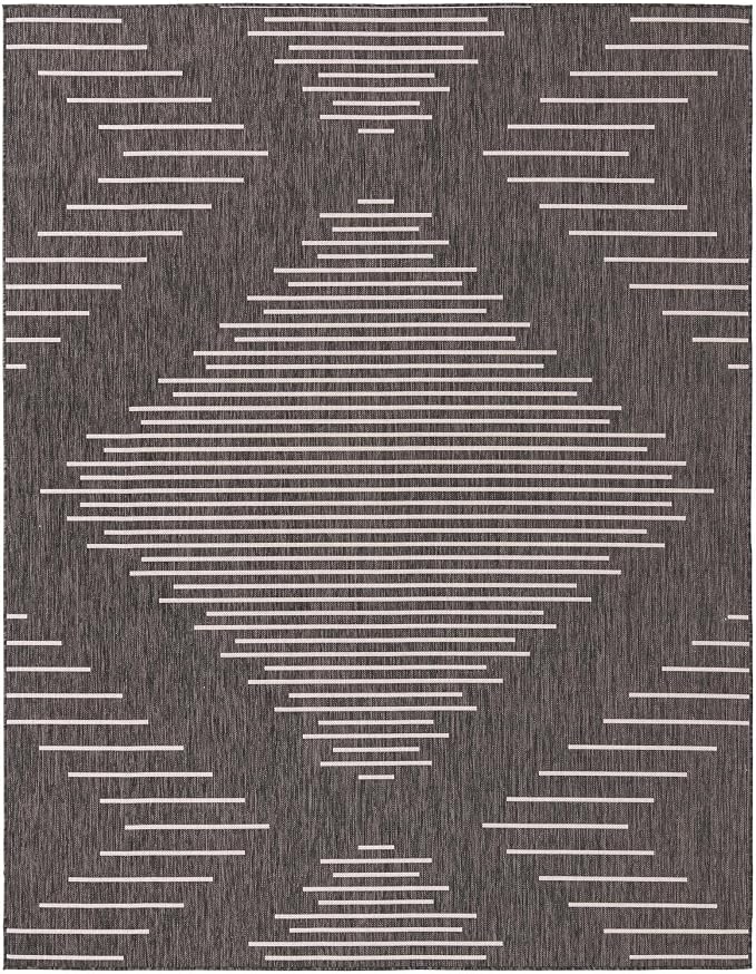 Unique Loom Outdoor Modern Collection Area Rug - Tambor (7' 10" x 10' Rectangle, Charcoal Gray/ Ivory)