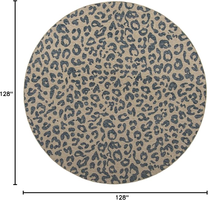 Unique Loom Outdoor Safari Collection Area Rug - Leopard (10' 8" Round Blue/Gray)