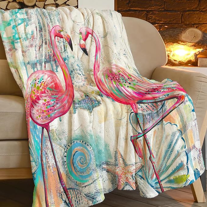 Pink Flamingo Throw Blanket Cozy Plush Flamingos Flannel Fleece Ultra Soft Blankets Lightweight Fuzzy Party Blanket Gifts for Girls Women Men Boys Bed Couch Sofa 80"x60"