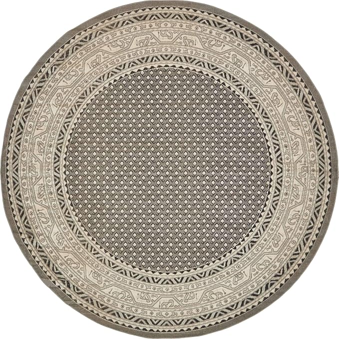 Unique Loom Williamsburg Collection Traditional Border with Dotted Center Area Rug, Round 8' 0" x 8' 0", Gray/Beige