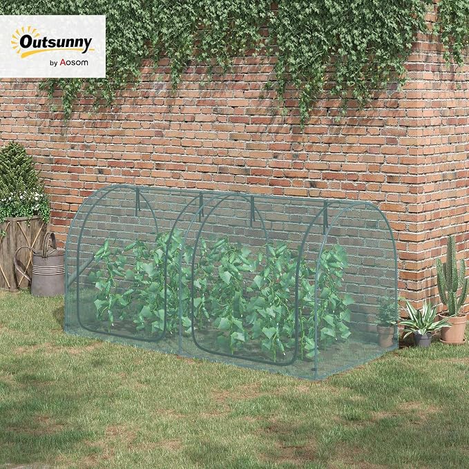 Outsunny 8' x 4' Crop Cage, Plant Protection Tent with Two Zippered Doors, Steel Frame, Storage Bag and 4 Ground Stakes, for Garden, Yard, Lawn, Green