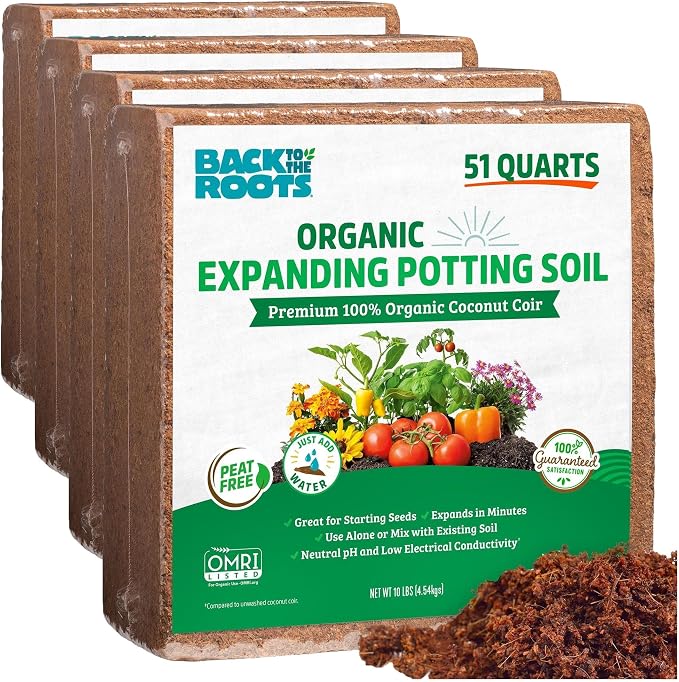 Back to The Roots Organic Coir, 51 Quart Expanding Soil, Great for Seeds and Potting (Pack of 4)