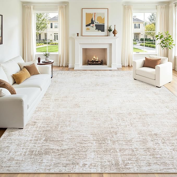 8x10 Area Rugs for Living Room Large Washable Beige Non-Slip Rug | Abstract Modern Neutral Rug,Soft Low Pile Non Shedding,Cream Rugs,Indoor Carpet for Bedroom Nursery Dining Table Farmhouse