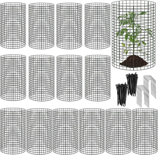 45 Pcs Large Wire Plant Protector from Animals, 15 Pack 24" H X 12" Dia Metal Plant Cage Chicken Wire Cloche with Ground Stakes and Nylon Tie to Keep Animals Out, Garden Protection Bunny Barricade