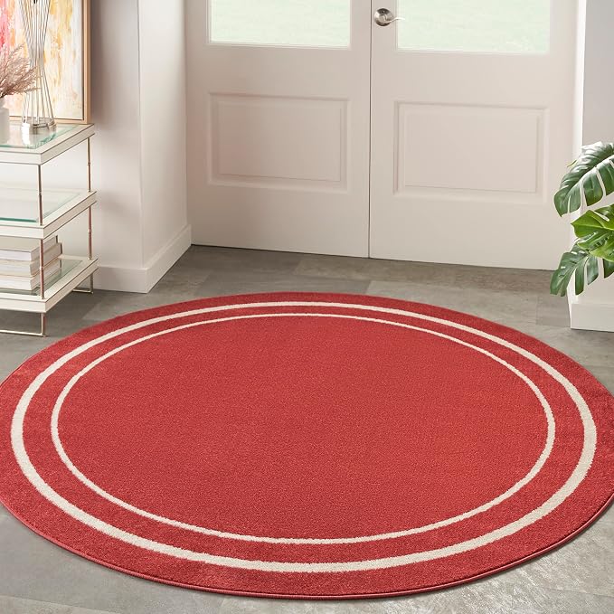 Nourison Home Nourison Essentials Brick Ivory 4' x Round Area Rug - Easy Clean, Non Shedding, Bed Room, Living Room, Dining Room, Kitchen (4' x Round)