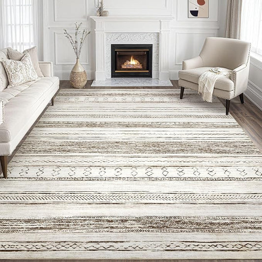 Tortania Area Rug Living Room Rugs - 7x9 Washable Large Soft Neutral Boho Moroccan Bohemian Farmhouse Rug Indoor Floor Carpet for Bedroom Under Dining Table Home Office Decor - Beige