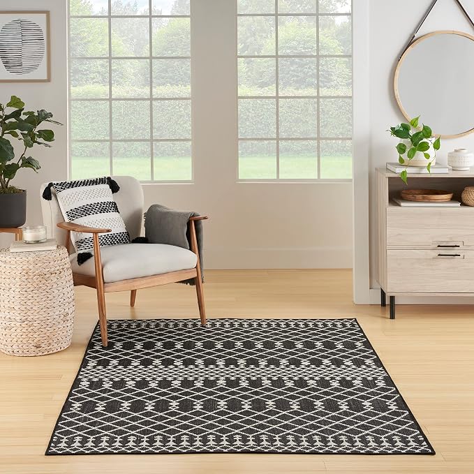 Nourison Home Positano Black 5' x 7' Area Rug - Easy Clean, Non Shedding, Bed Room, Living Room, Dining Room, Kitchen (5' x 7')