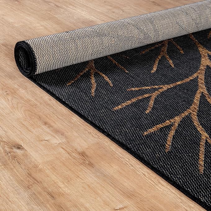 Washable Indoor Outdoor Rug 5x7 Modern Area Rugs Branch Pattern Non Shedding Waterproof Easy Clean Patio Deck Porch Living Room Bedroom Garden RV (5 X 7 Gold)
