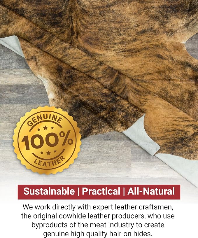 HIDES BAZAAR Exotic Brindle Cowhide Rug 5x7 ft, Real Hair on Hide Area Rug | Exotic black, brown and white brindle mix. Genuine hair on hide tanned soft, cow skin statement piece for any room