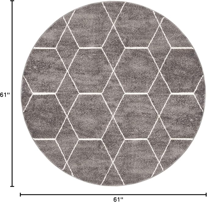 Unique Loom Trellis Frieze Collection Area Rug - Geometric (5' 1" Round Dark Gray/Ivory)