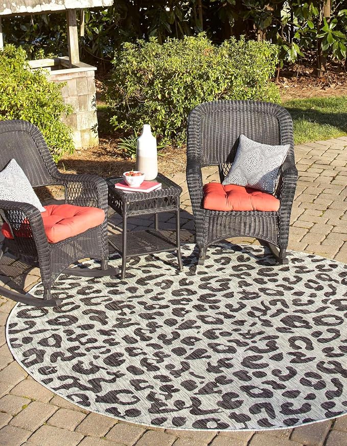 Unique Loom Outdoor Safari Collection Area Rug - Leopard (12' Round Light Gray/Gray)