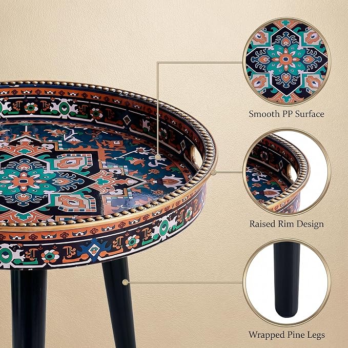 Round Indoor Side Tables with Detachable Wooden 3 Legs, Versatile Tray Table, Perfect for Round Coffee Table Tea, and Relaxation Time 17.7 Inch (Ochre Color)