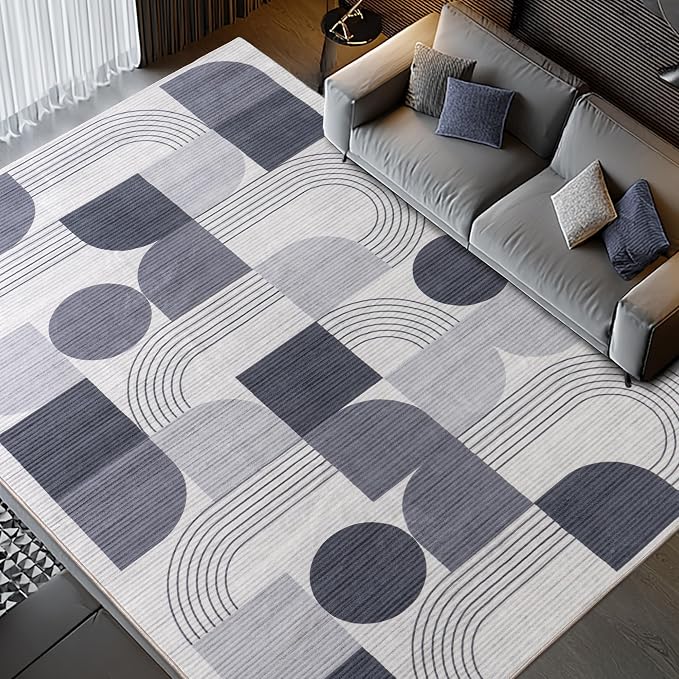 Soft Modern Geometric Abstract Machine Washable Large 6x9 Area Rug | Grey Rugs for Bedroom Living Room, Non-Shedding Faux Wool Indoor Throw Floor Carpet for Office Entryway Dining Room Decor