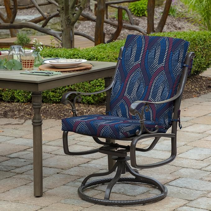 Arden Patio Dining Outdoor Chair Cushions, 20x44, Rain-Proof Seat Pad, Fade-Resistant Outdoor Cushion Sapphire Liberty Mosaic