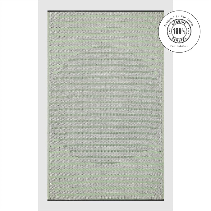 Fab Habitat Striped Outdoor Rug - Waterproof, Fade Resistant, Crease-Free - Premium Recycled Plastic - Patio, Porch, Deck, Balcony - Kyoto - Green - 5 x 8 ft