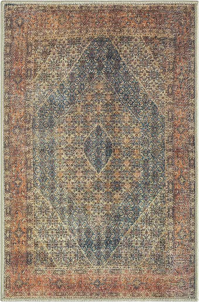 Keen Home Design Vintage Washable Entryway Rug, Non-Slip Low Pile, 2x3 | Machine Washable Cotton Chenille, 0.25In Low Pile, Rubber Non-Slip Back; Kitchen, Entryway, Bathroom, Bedside