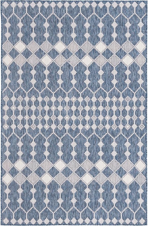 Unique Loom Outdoor Trellis Collection Area Rug - Traliccio (5' 3" x 7' 10" Rectangle, Blue/ Ivory)