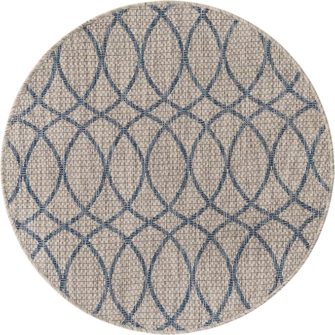 Unique Loom Outdoor Trellis Collection Area Rug - Gitter (3' 1" Round, Gray Blue)