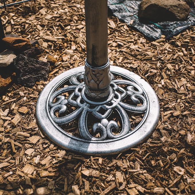 Backyard Expressions Outdoor Garden Bird Bath with Bird - Silver - Weather Resistant Polyresin - 30 Inch