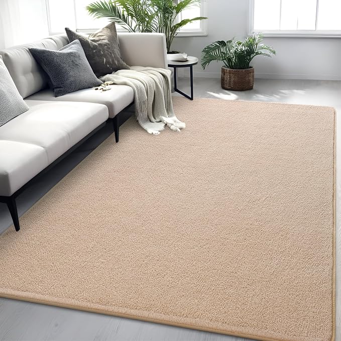 5x7 Beige Area Rug Modern Aesthetic Minimalist | Washable Memory Foam, Low Pile Non Slip Indoor Carpet for Living Room Bedroom Office Classroom College Dorm Room Home Decor