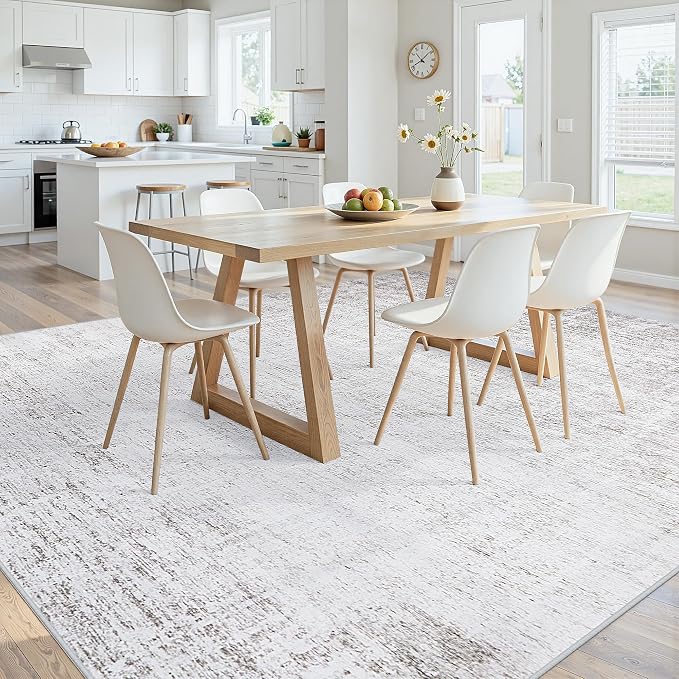 Washable 5x7 Abstract Grey White Area Rugs for Living Room | Large Modern Neutral Rugs Soft Non Slip Stain Resistant Low Pile Carpet Dining Room Bedroom Indoor Nursery Home Office