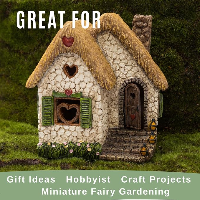 PRETMANNS Fairy Garden Houses for Outside – 7 Inch Fairy House with Opening Door – Miniature Fairy Garden Accessories Outdoor for Adults – Durable Fairy Village Décor