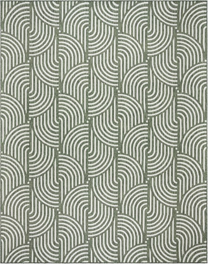 Gertmenian Indoor Outdoor Modern Area Rug - 5x7 Standard, Fade Resistant, Ideal for High Traffic in Living Room, Bedroom, Patio - Geometric, Dk. Green, 25541
