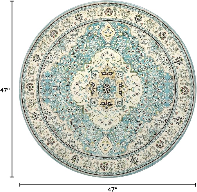 Lahome Felice Floral Medallion Round Rug - 4Ft Distressed Round Entrance Area Rug, Soft Non-Slip Machine Washable Foyer Mat Indoor Floor Office Chair Carpet for Playroom Recliner Nursery