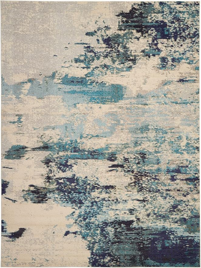 Nourison Home Celestial Modern Abstract Ivory/Teal Blue 10' x 14' Area Rug, Easy Clean, Non Shedding, Bed Room, Living Room, Dining Room, Kitchen (10x14)