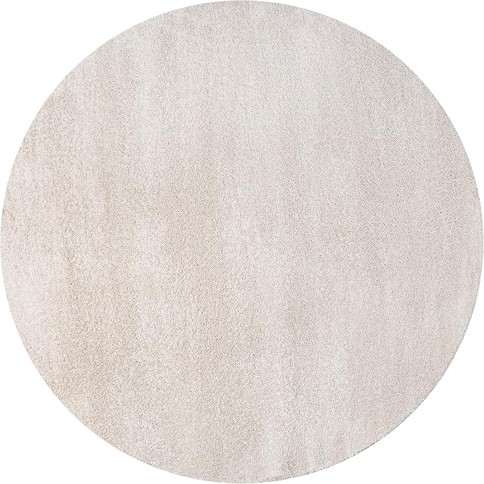 JONATHAN Y Haze Solid Low-Pile Ivory 5' Round Indoor Area Rug, Coastal,Bohemian,Minimalist,Classic, Easy-Cleaning for Living Room,Bedroom,Kitchen,Pet Friendly,Non-Shedding (SEU100D-5R)