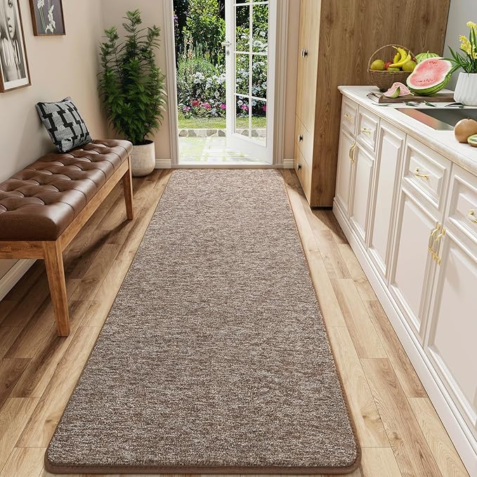 AROGAN 2x8 Runner Rug for Hallway, Long Runner Rugs Non Slip, Matte Brown | Soft Washable Memory Foam Carpet for Bedroom, Non Slip Backing Runners Rug for Hallways, Kitchen, Bathroom, Entryway Home