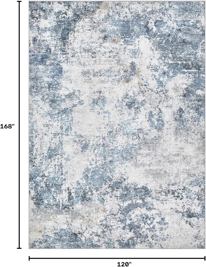 DMOYEST 10x14 Area Rug for Living Room Washable Abstract Indoor Carpet | Neutral Modern Low Pile Rugs Kid & Pet Friendly Large Soft Thin Carpet for Bedroom Dining Room - Blue