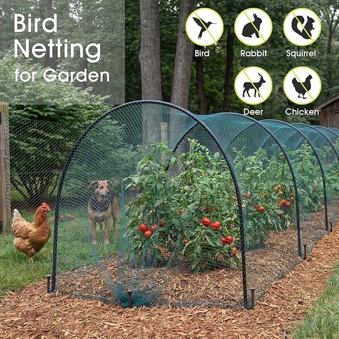 Bird Netting for Garden Protection, 13 x 40 FT Heavy Duty Garden Netting with Ties and Landscape Staples for Vegetable, Fruit Trees & Other Plants Against Birds Deer Squirrels and Poultry