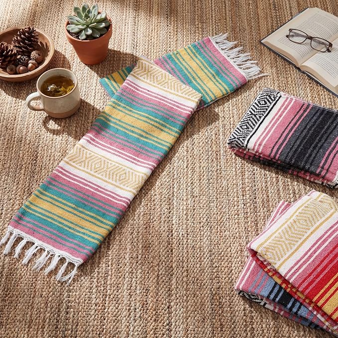Oudain 4 Pcs Mexican Blankets Bulk Handwoven Mexican Yoga Blanket Towel Colorful Falsa Serape Woven Throw Blanket Boho Beach Blankets for Outdoor Camping Beach Picnic Travel Home (Light Colors)