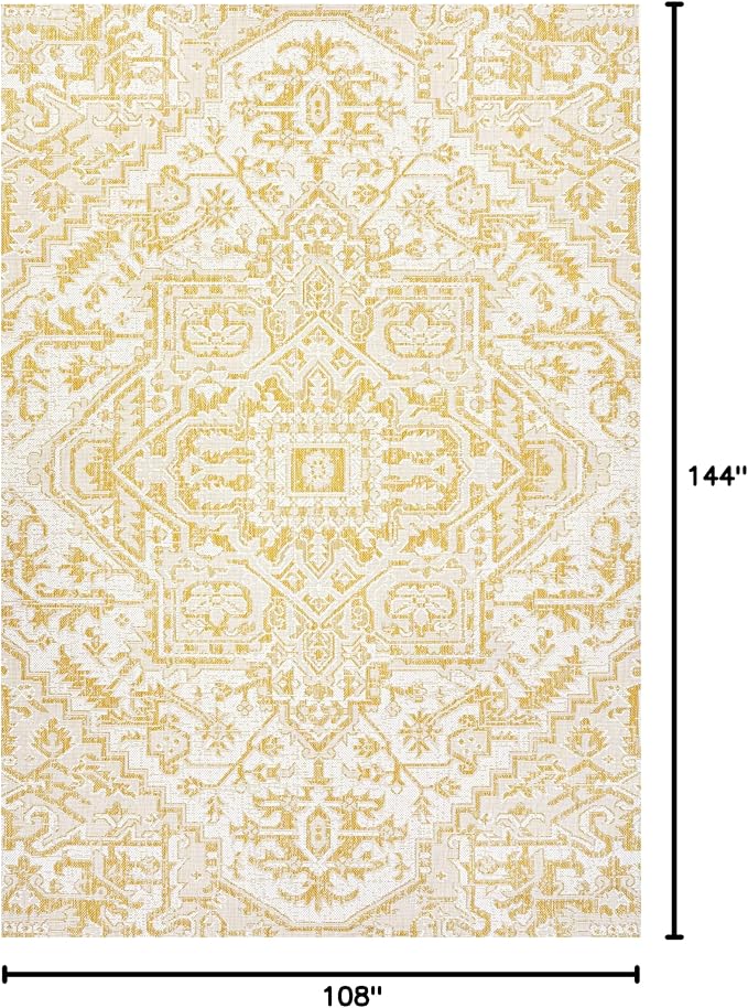 JONATHAN Y Boho Medallion Indoor Outdoor Area Rug 9X12 Cream/Yellow, Estrella Textured Weave for Backyard, Patio, Porch, Easy-Cleaning, High Traffic, Pet-Friendly, Non-Shedding (SMB105H-9)