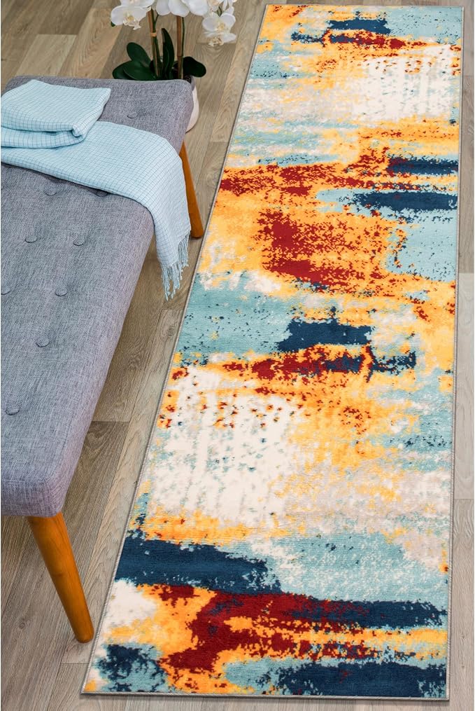 Rugshop Sky Collection Abstract Runner Rug, Non-Shedding Carpet for Hallway or Entryway, 2' x 7' | Stain Resistant,Bedroom, Dining Room, Home Office, Kitchen, Entryway, Hallway, Nursery, Kids Room, Guest Room